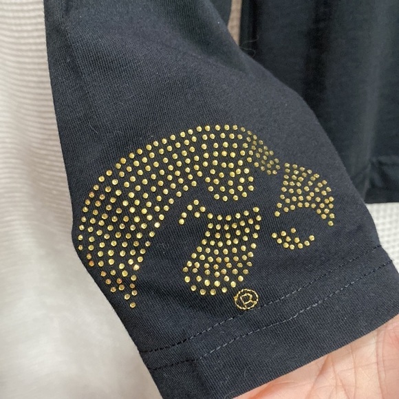 Iowa Hawkeyes bling T Shirt Size M spell out long sleeve Black/gold team spirit - Picture 4 of 9